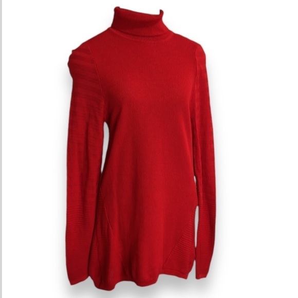 Renuar Dresses & Skirts - Renuar Turtleneck Knit Sweater Dress Tunic Solid Red Ribbed Arms Women's Size S